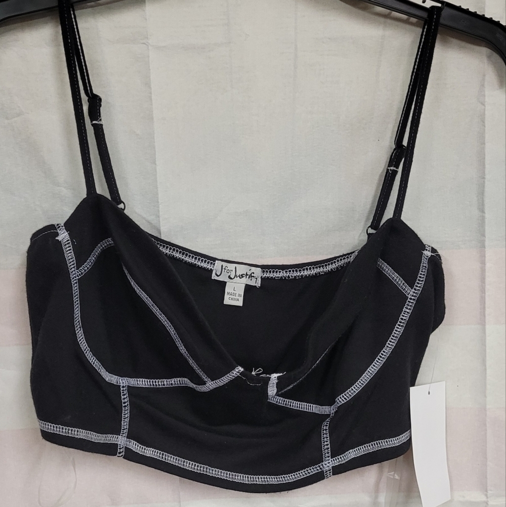 J for Justify Black Strapy Sleeve Large Midriff Top